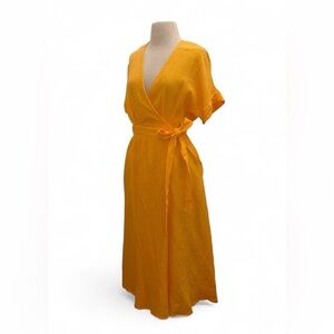 Marine Layer Valencia Midi Golden Yellow Wrap Gauze Cotton Dress Size Medium